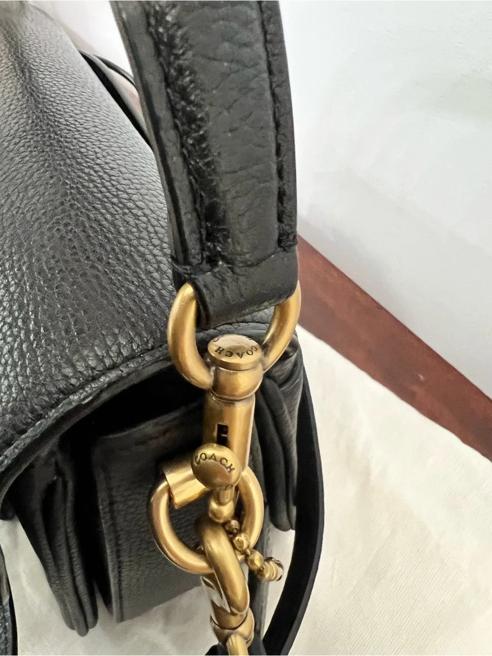 Coach Black Pebbled Leather Top-Handle Satchel with Gold Hardware